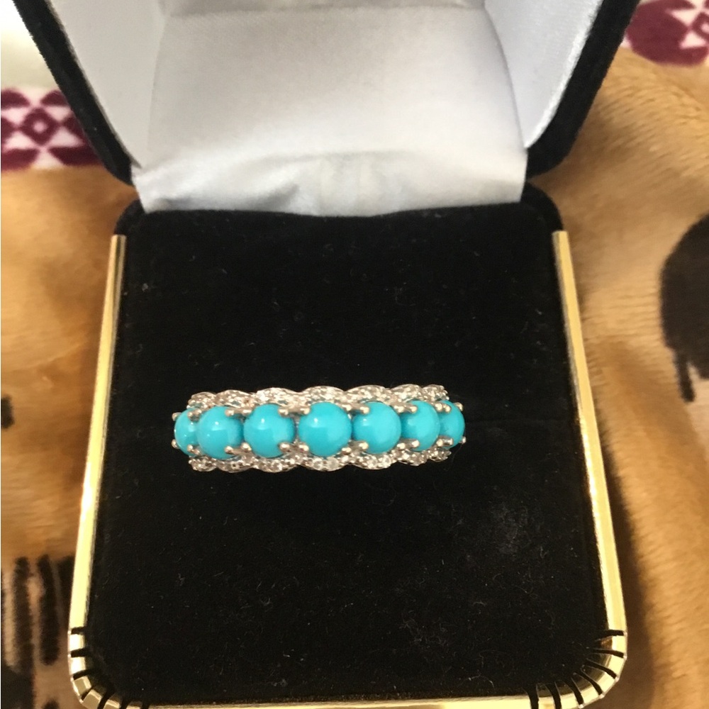 NWOT Sleeping Beauty Turquoise & White Zircon Sterling Silver Ring - Picture 4 of 12